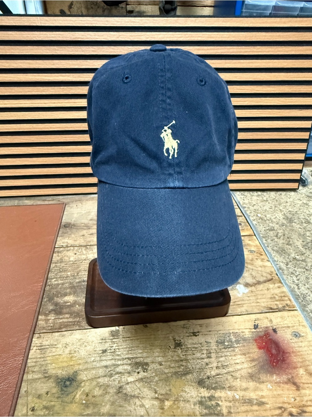 Vintage Ralph Lauren Navy Baseball Cap with Yellow Polo Logo